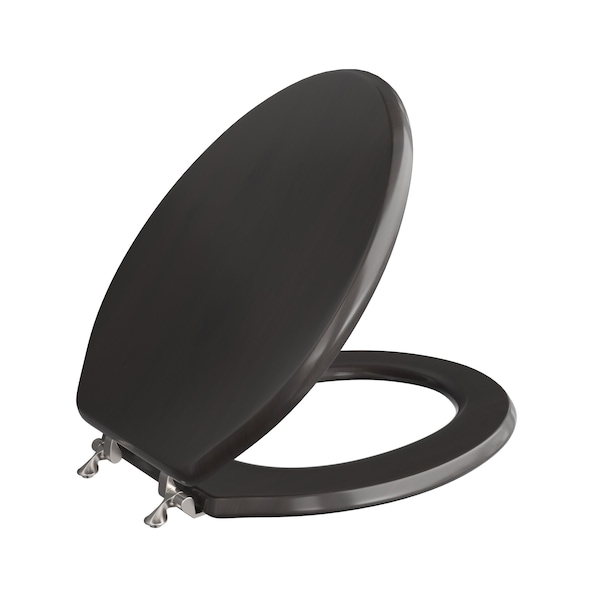 Jones Stephens Walnut Designer Wood Toilet Seat, Piano Finish, Closed Front, Cover, Chrome Hinges, Elongated, 3PK C2B1E19CH - main